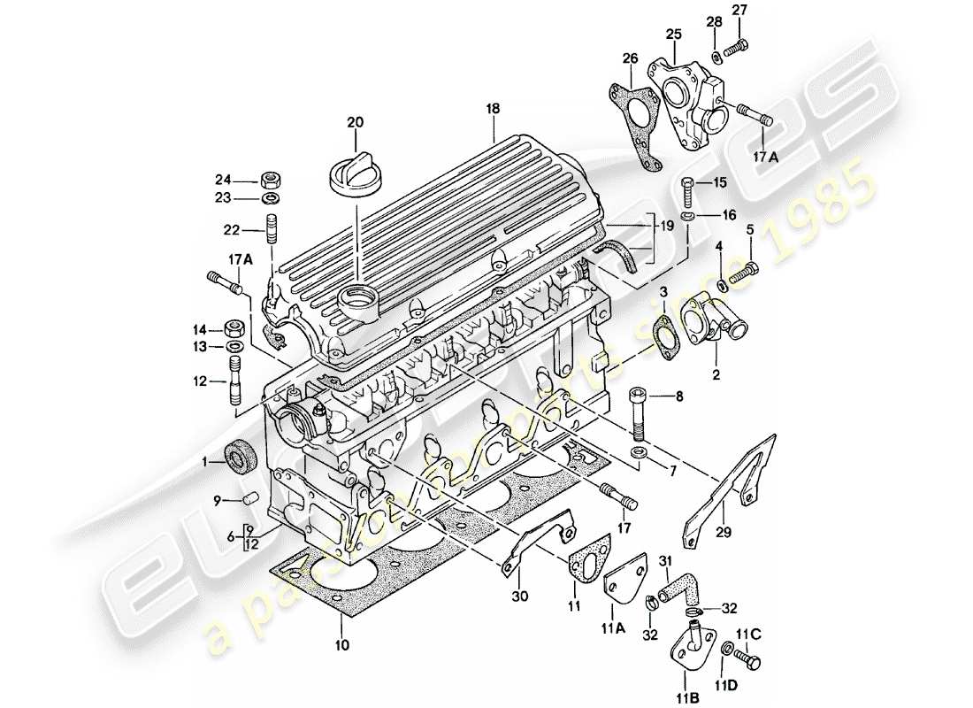 porsche 1982 (924) cylinder head part diagram