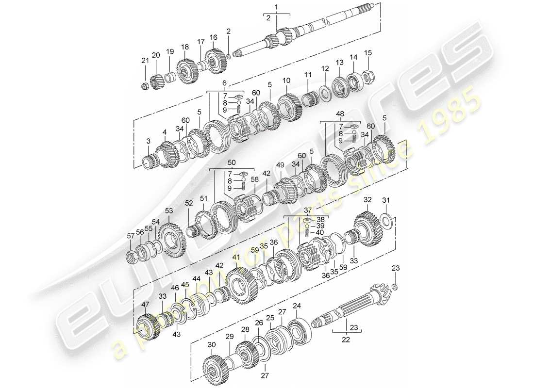 porsche 2008 (997-1 turbo / gt2) gears and shafts parts diagram