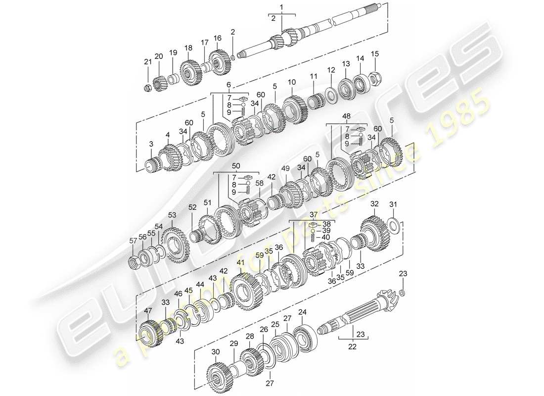 porsche 997 t/gt2 (2008) gears and shafts part diagram