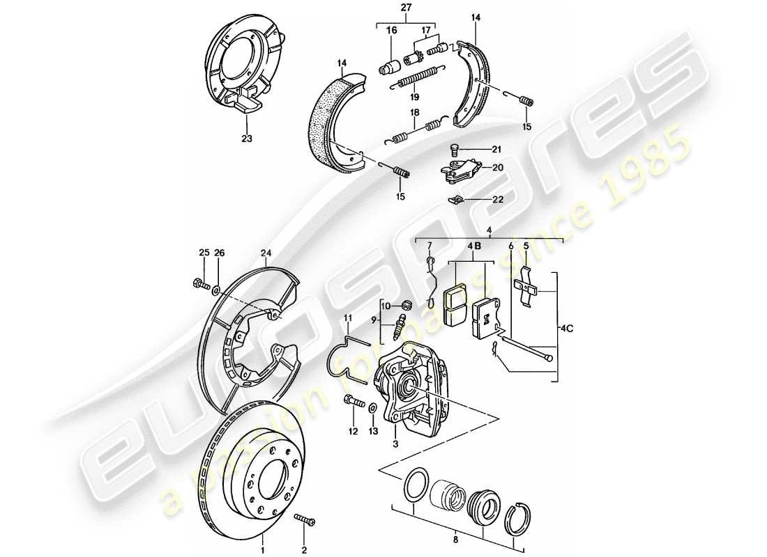 porsche 924 (1983) disc brakes - rear axle part diagram