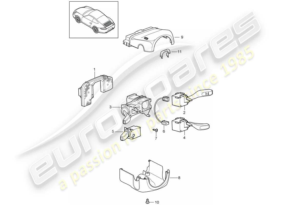 porsche 2012 (997-2) steering column switch part diagram