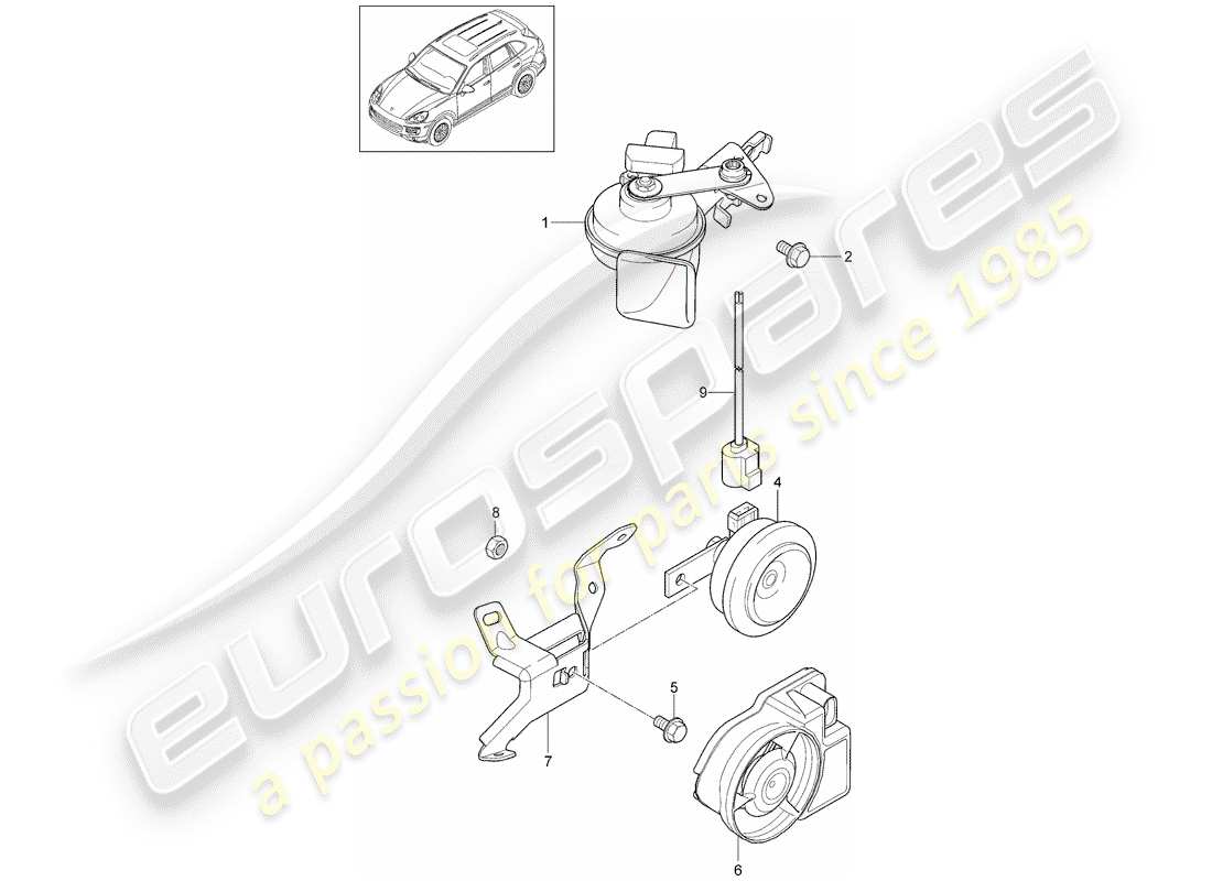porsche 2014 (cayenne e2 92a) fanfare horn part diagram