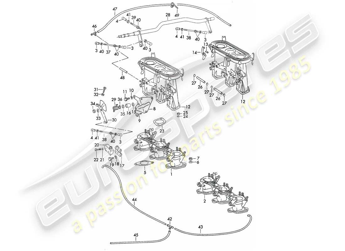 porsche 1973 (911) injection system - throttle body - d - mj 1972>> part diagram