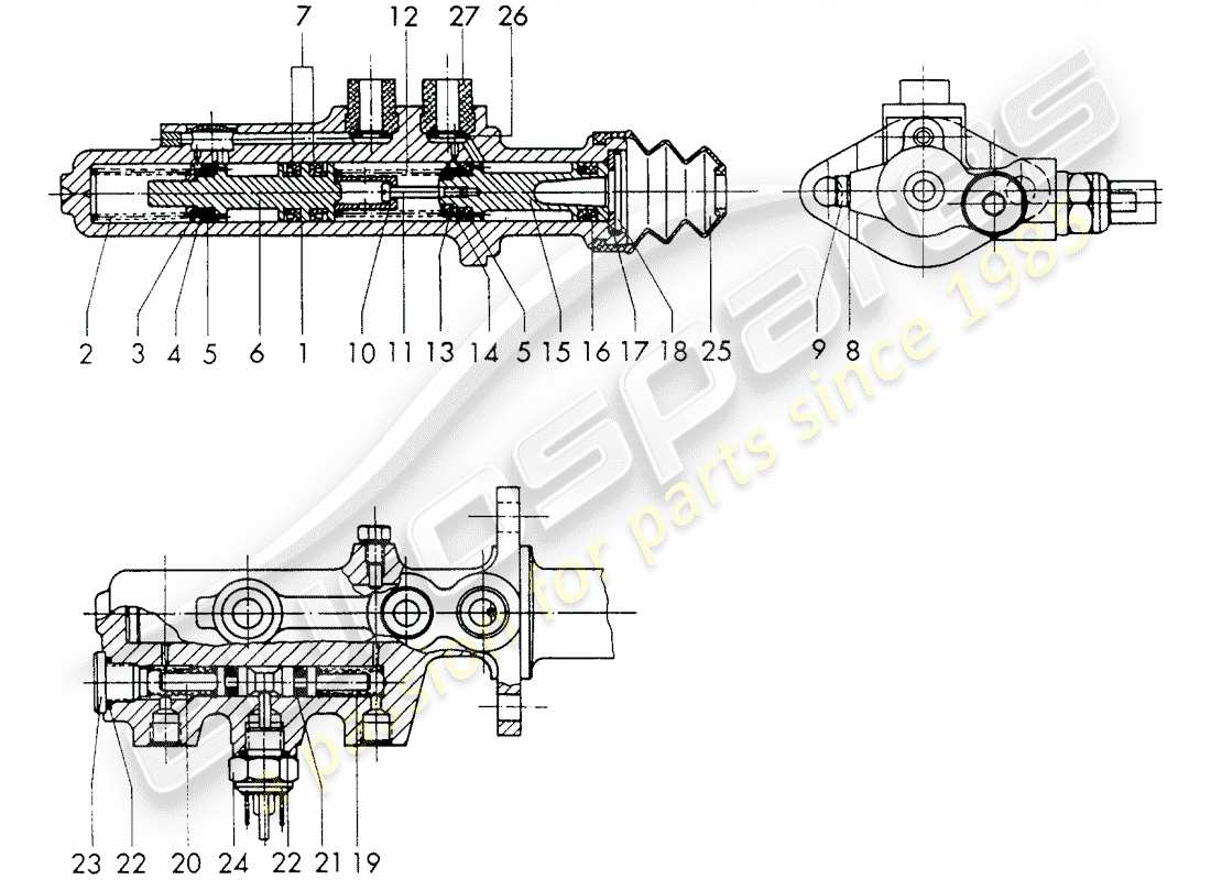 porsche 1971 (911) brake master cylinder - $ 19,05 - with: - warning function - single parts part diagram