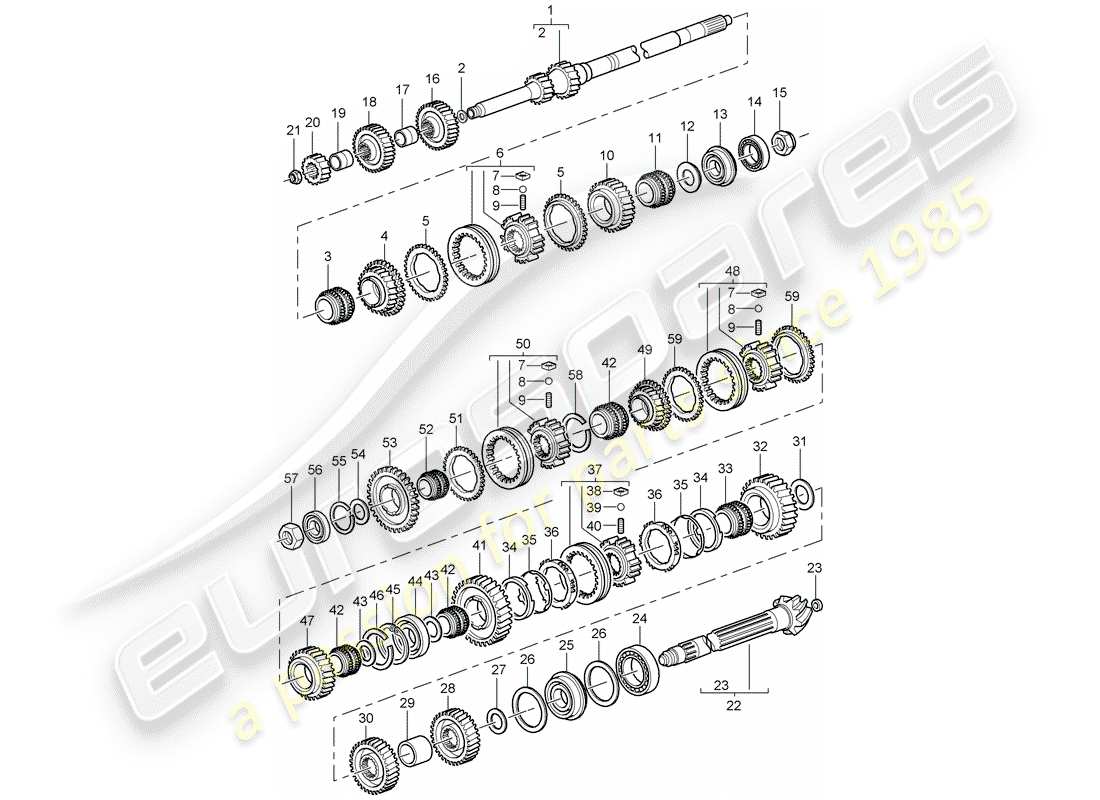 porsche 996 gt3 (2002) gears and shafts parts diagram