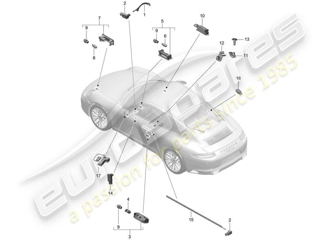 porsche 2020 (991-2) interior lighting part diagram