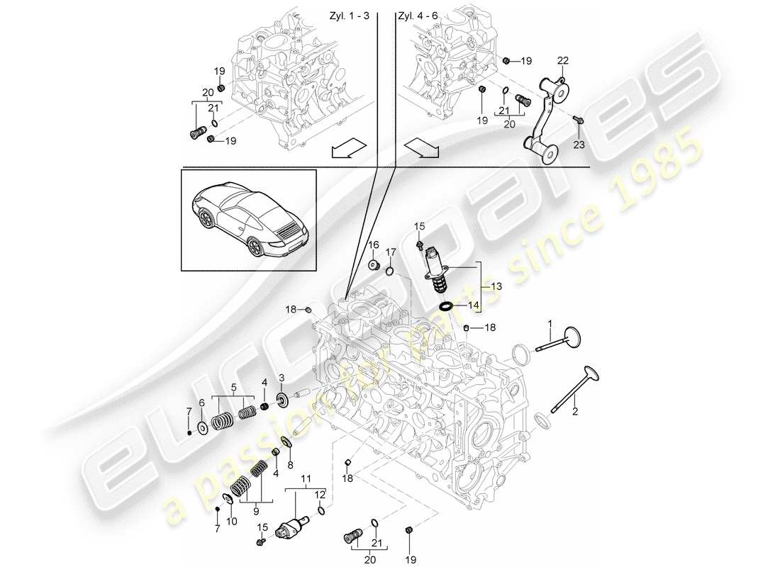 porsche 2009 (997-2) cylinder head parts diagram