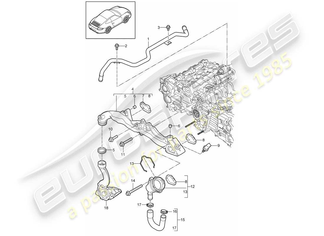 porsche 2009 (997-2) sub-frame part diagram