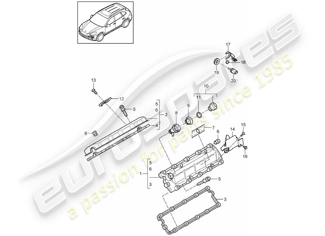 porsche 2011 (cayenne e2 92a) valve cover part diagram