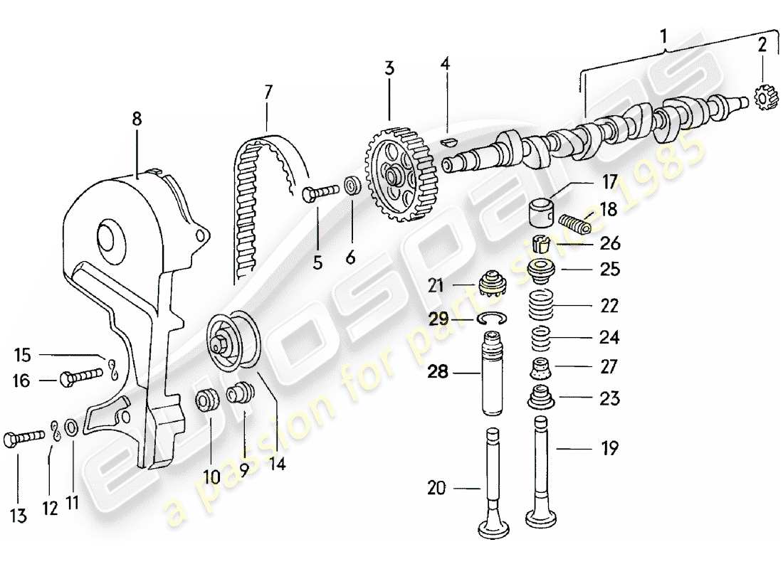 porsche 1983 (924) camshaft - valves parts diagram