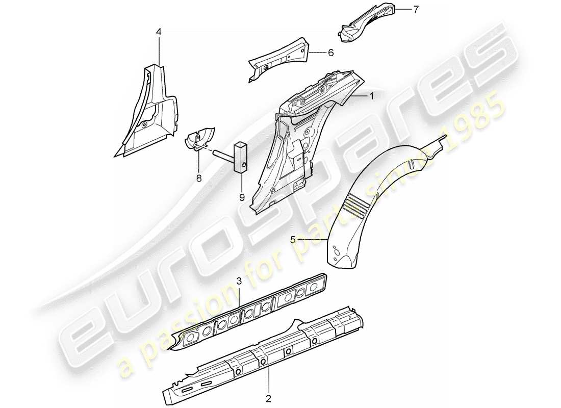 porsche 2008 (997-1) side panel parts diagram
