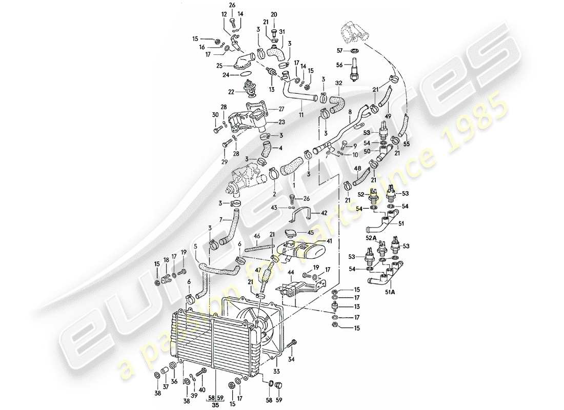 porsche 1982 (924) water cooling part diagram