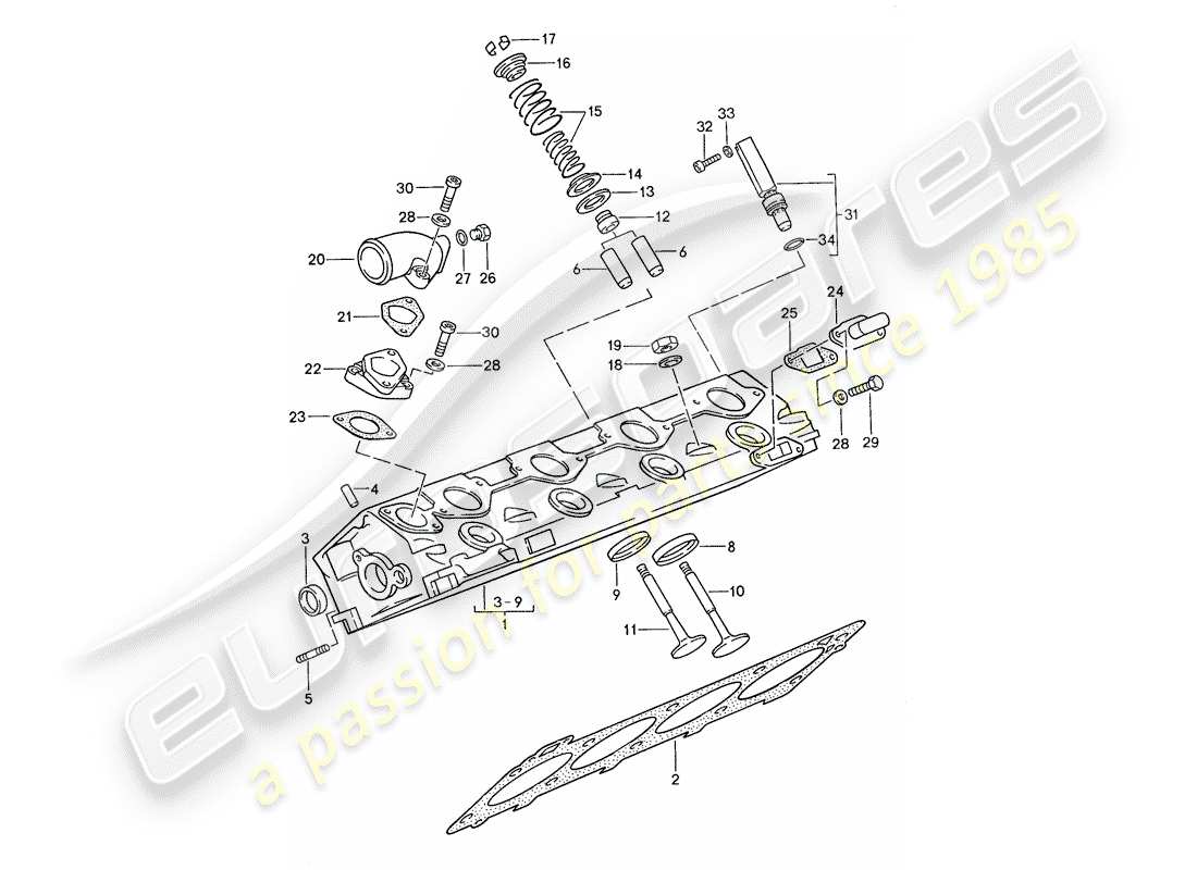 porsche 1990 (944) cylinder head - valves part diagram