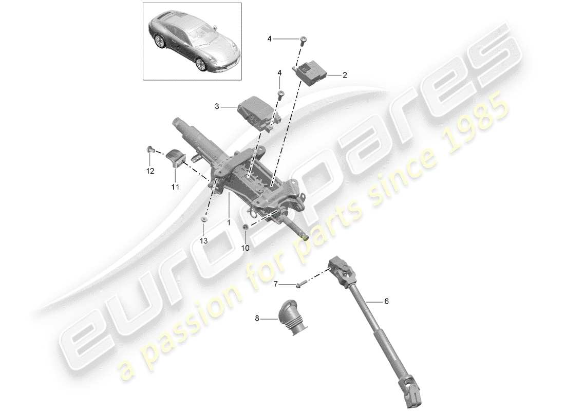 porsche 2020 (991-2) steering column part diagram