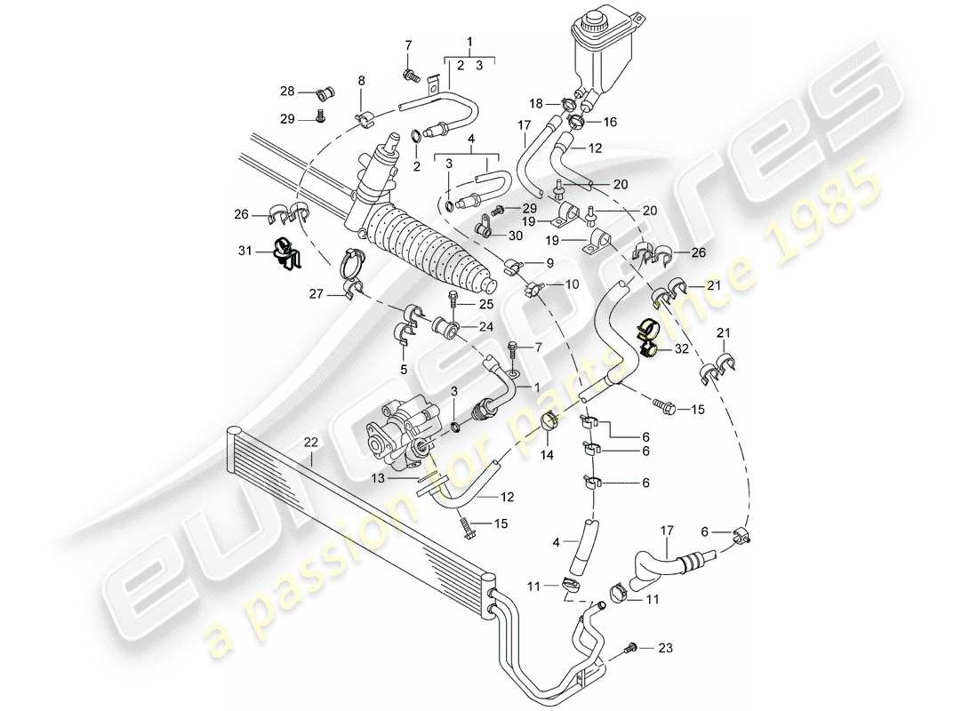porsche cayenne (2004) power steering part diagram