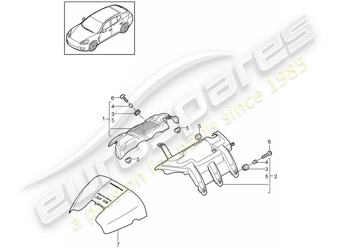 porsche 2016 (panamera 970) engine cover part diagram