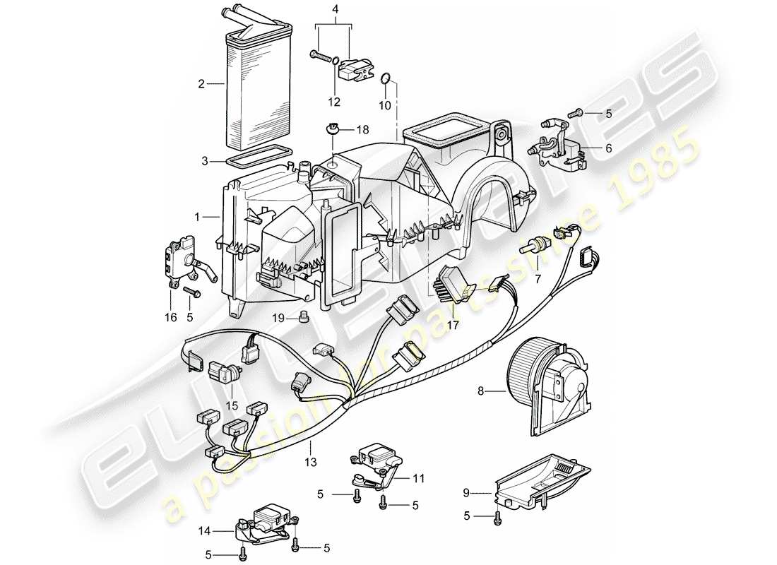 porsche 2004 (996 turbo / gt2) air conditioner - single parts part diagram