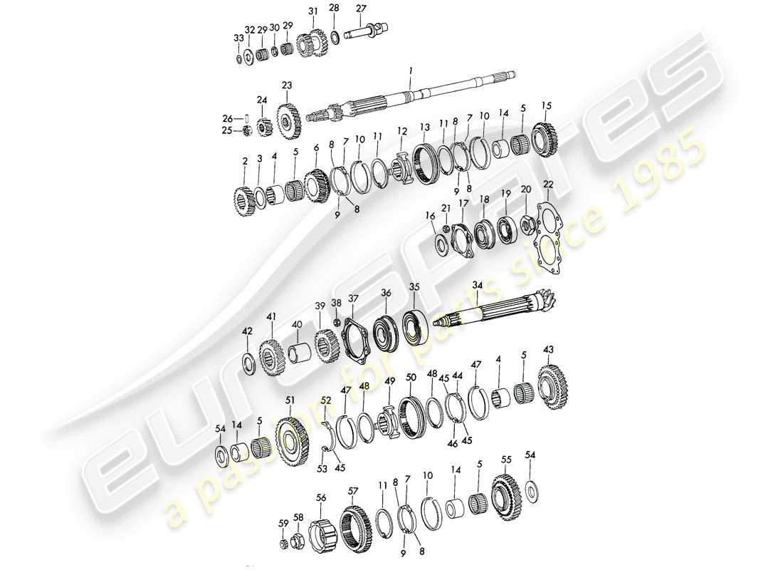 porsche 1972 (911) gears and shafts - 5-speed - transmission - d - mj 1972>> part diagram