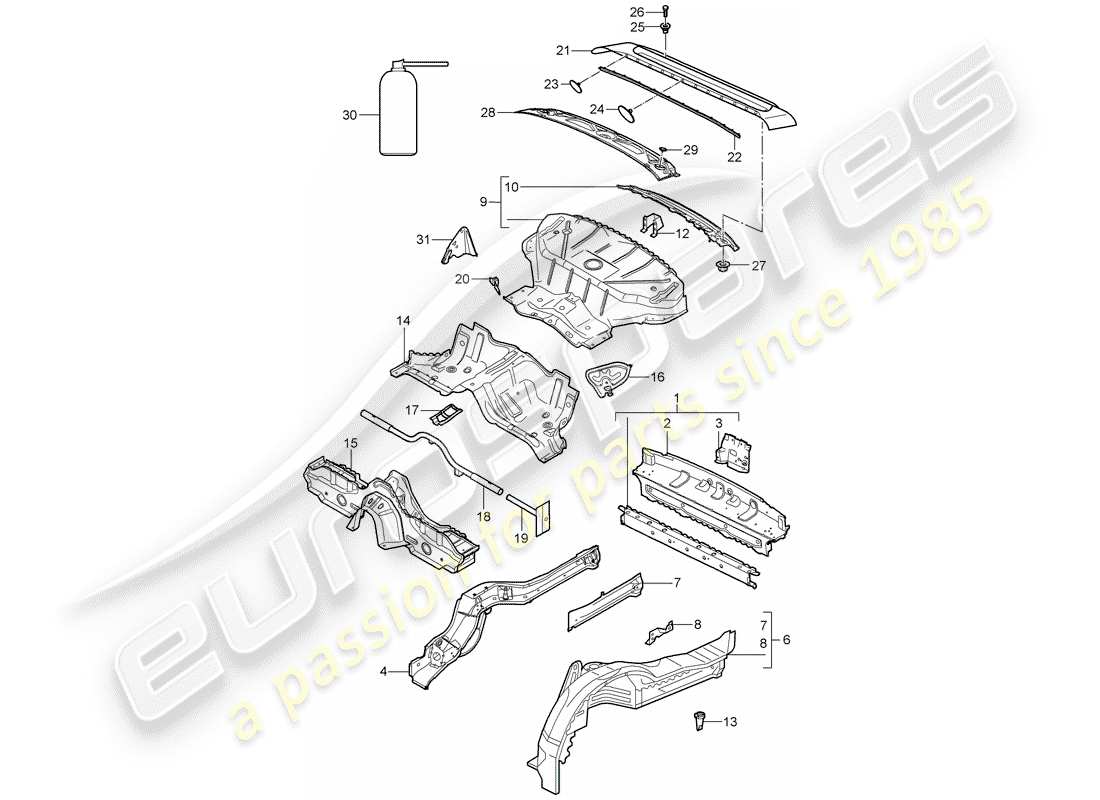 porsche 2008 (997-1) rear end part diagram