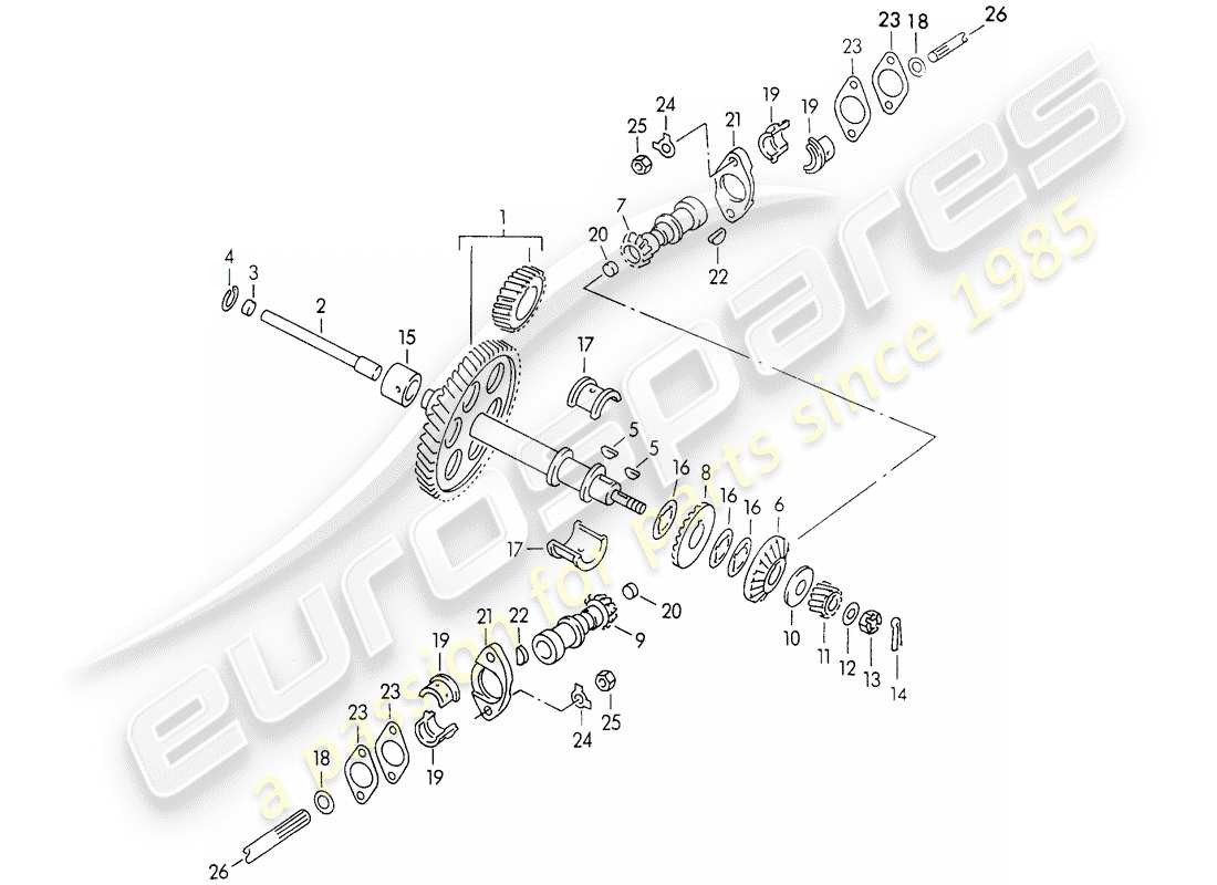 porsche 1954 (356/356a) driving mechanism - for - valve control part diagram