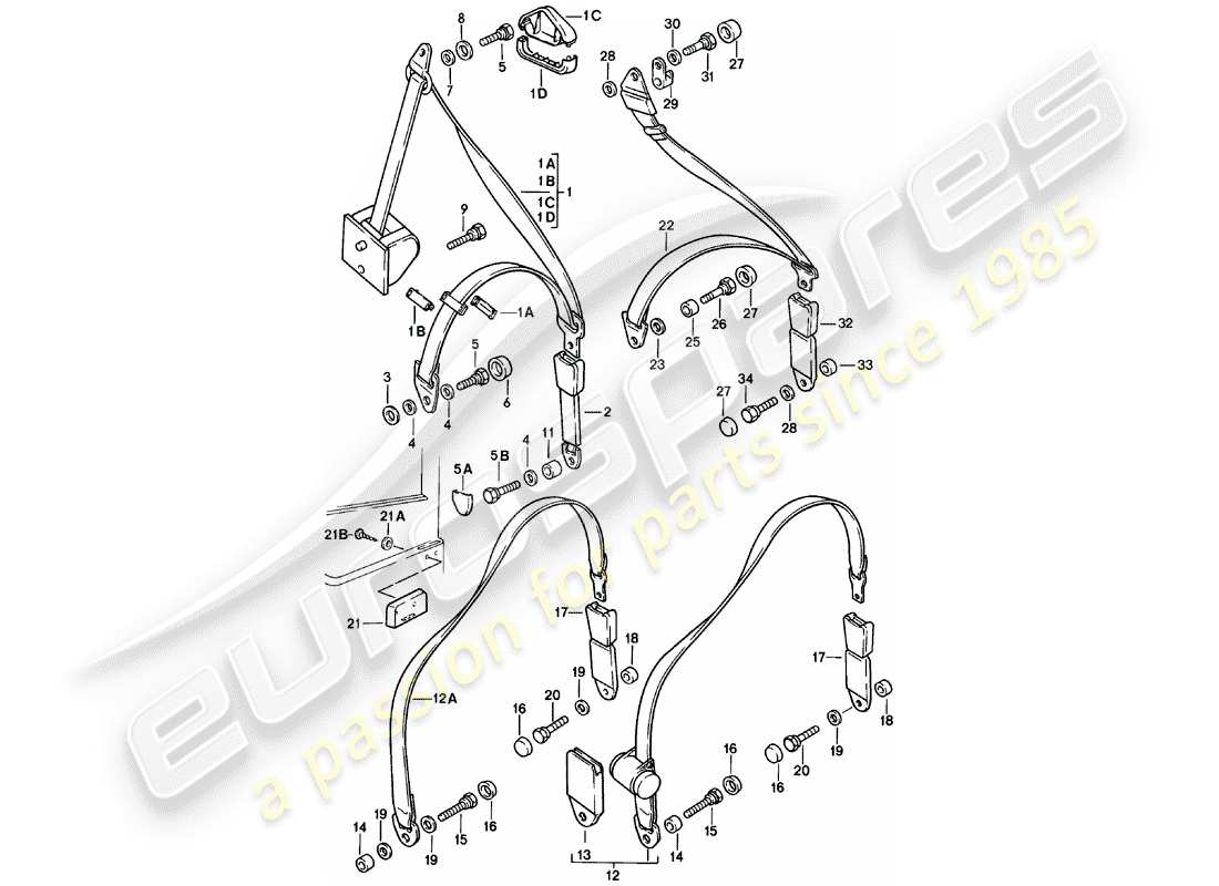 porsche 1982 (924) seat belt part diagram