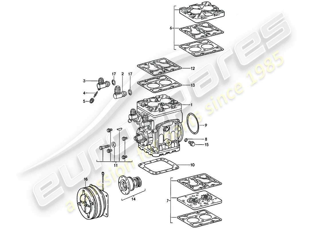 porsche 1981 (911) supplier - york - compressor part diagram