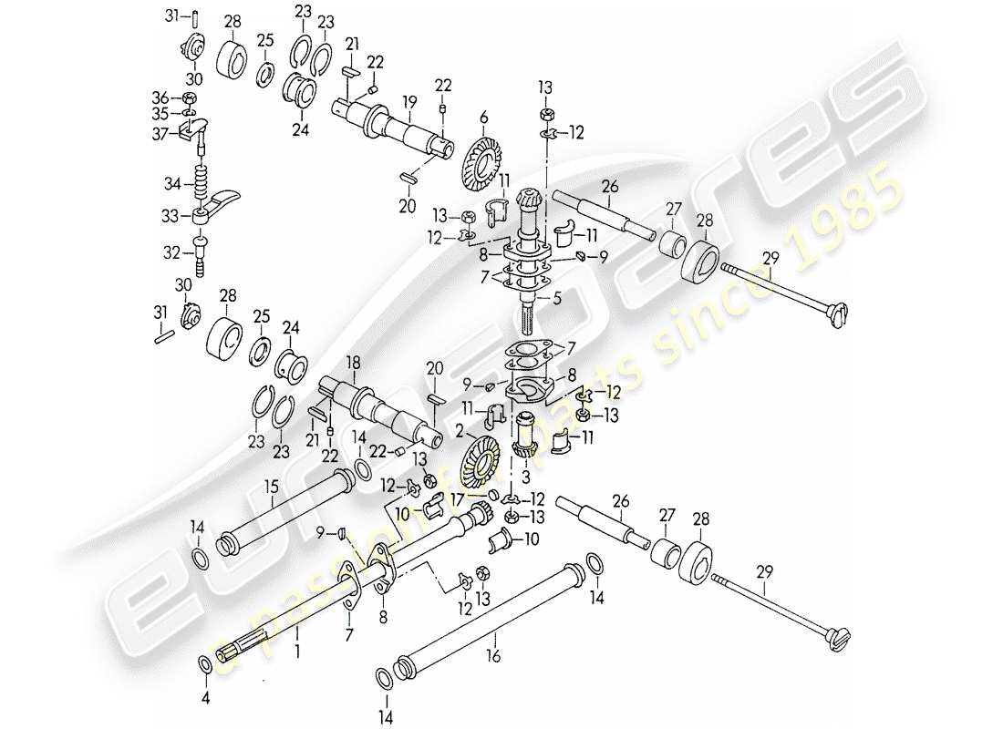 porsche 1963 (356b/356c) valve control parts diagram