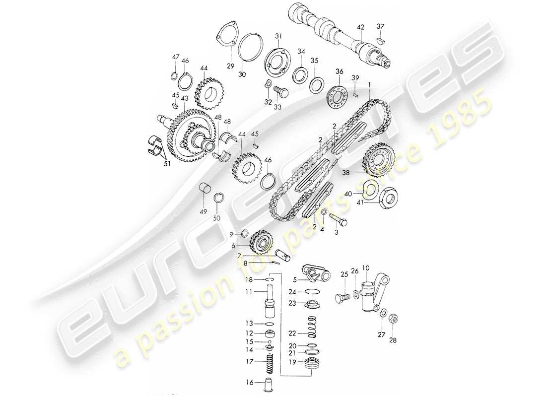 porsche 1972 (911) valve control - repair set for maintenance - tensioner - chain - see illustration: part diagram