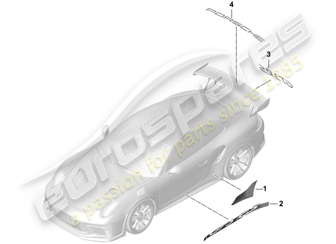 porsche 2016 (991-1 r/gt3/rs) trim foil part diagram