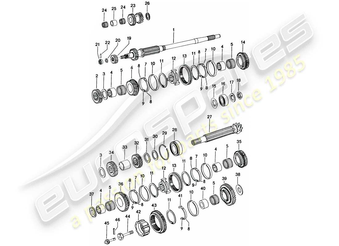 porsche 1971 (914) gears and shafts part diagram