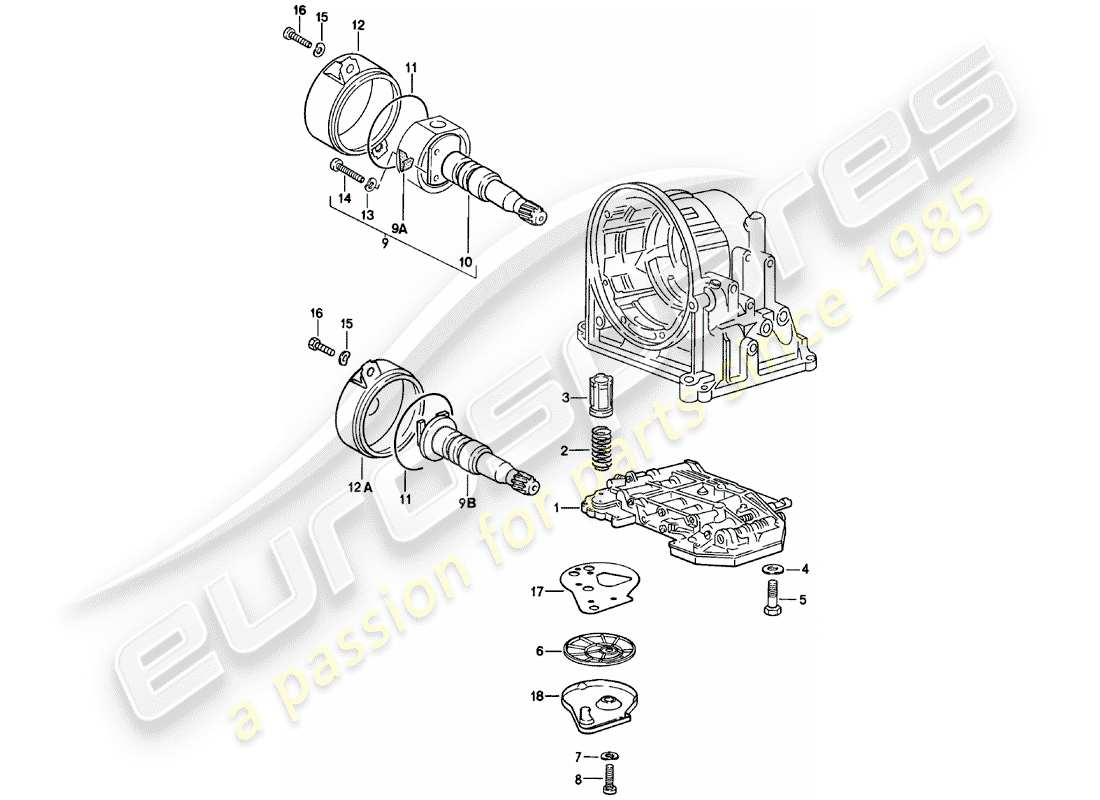 porsche 1981 (924) shift-valve body - governor - oil strainer - automatic transmission part diagram