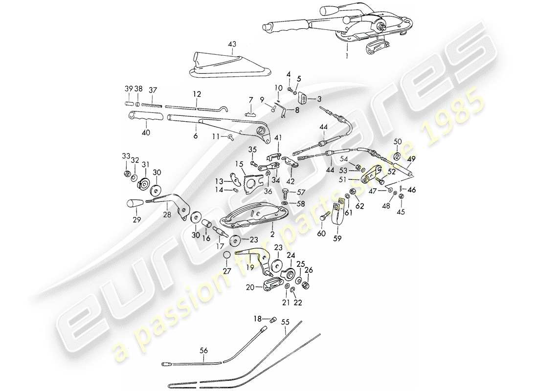 porsche 1971 (911) handbrake - manual throttle - heater - actuator part diagram