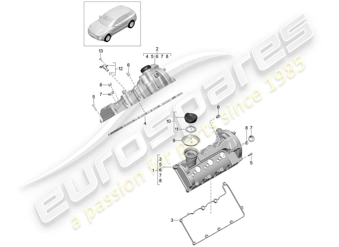 porsche 2015 (macan) valve cover parts diagram