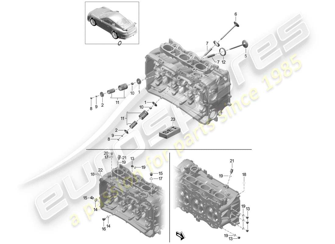 porsche 991r/gt3/rs (2016) cylinder head parts diagram