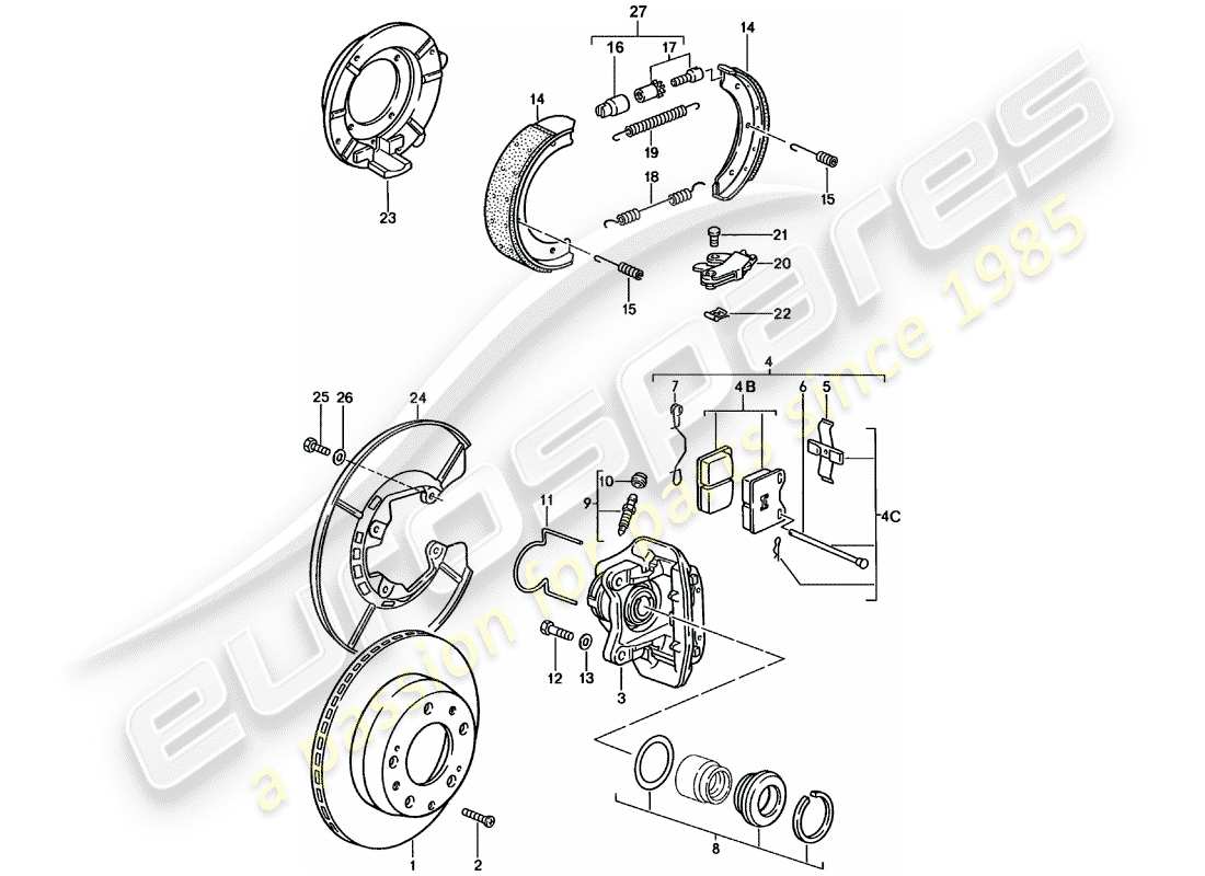 porsche 1981 (924) disc brakes - rear axle part diagram