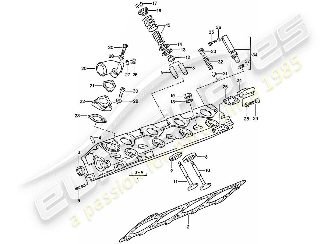 porsche 1986 (944) cylinder head - - valves part diagram