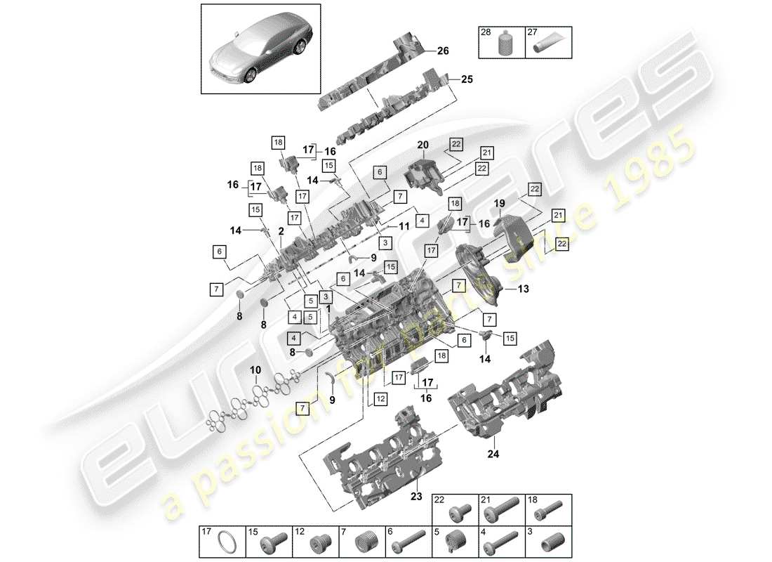 porsche panamera 971 (2017) cylinder head cover parts diagram