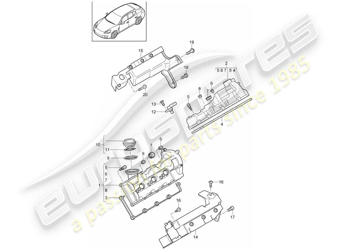 porsche panamera 970 (2014) valve cover part diagram