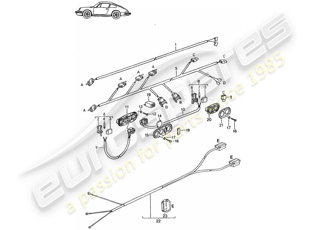 porsche seat 944/968/911/928 (1997) wiring harnesses - switch - front seat - d - mj 1987>> - mj 1989 parts diagram