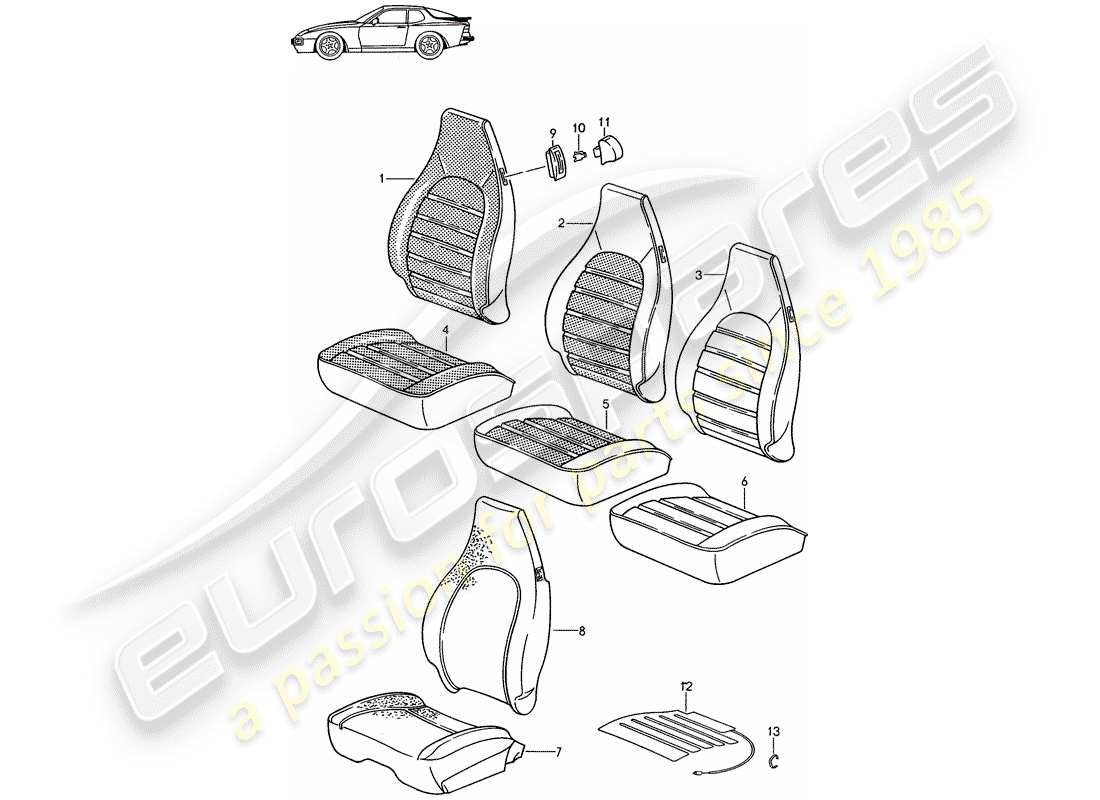 porsche seat 944/968/911/928 (1997) cover - heater element - front seat - d >> - mj 1988 parts diagram