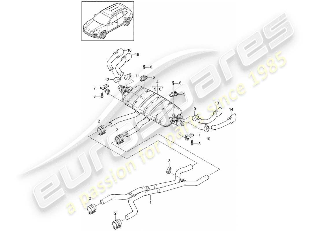 porsche cayenne e2 (2018) exhaust system parts diagram