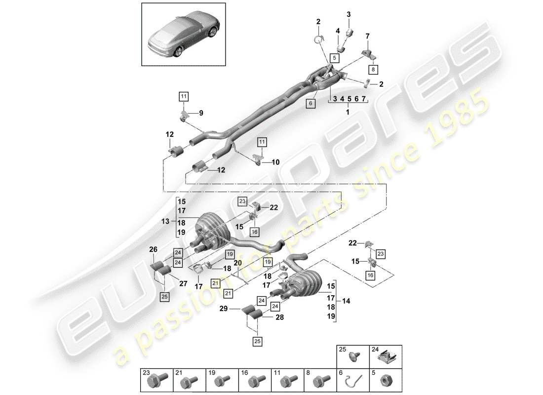 porsche 2020 (panamera 971-1) exhaust system parts diagram