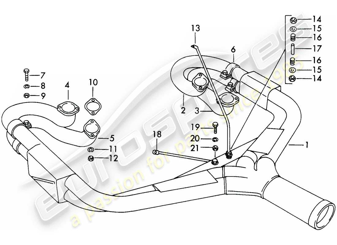 porsche 1963 (356b/356c) exhaust system - sport version parts diagram