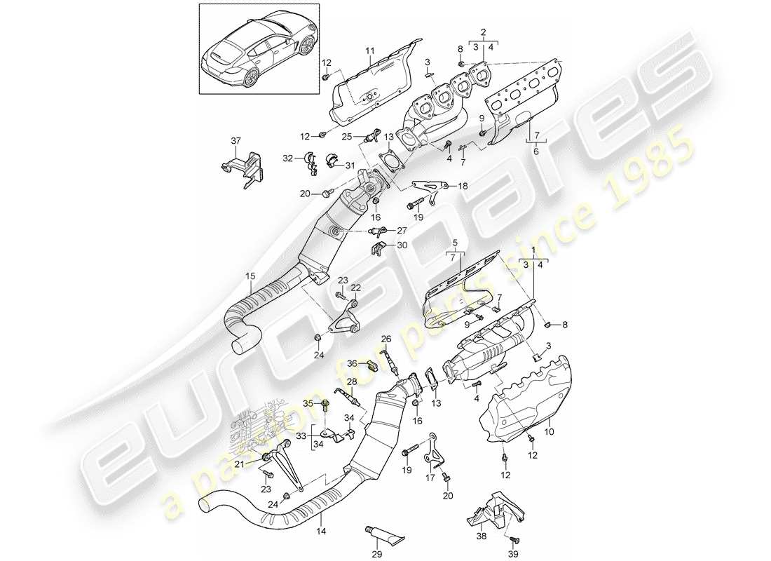 porsche panamera 970 (2014) exhaust system part diagram