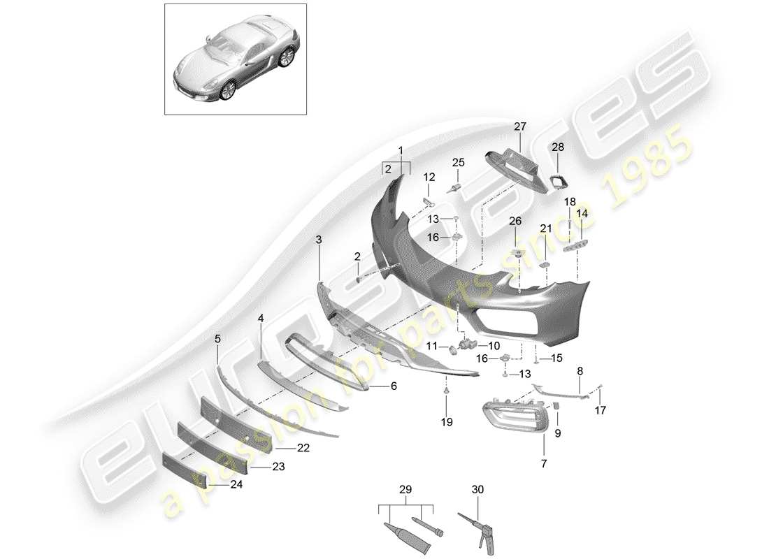 porsche 2013 (981 boxster) bumper parts diagram