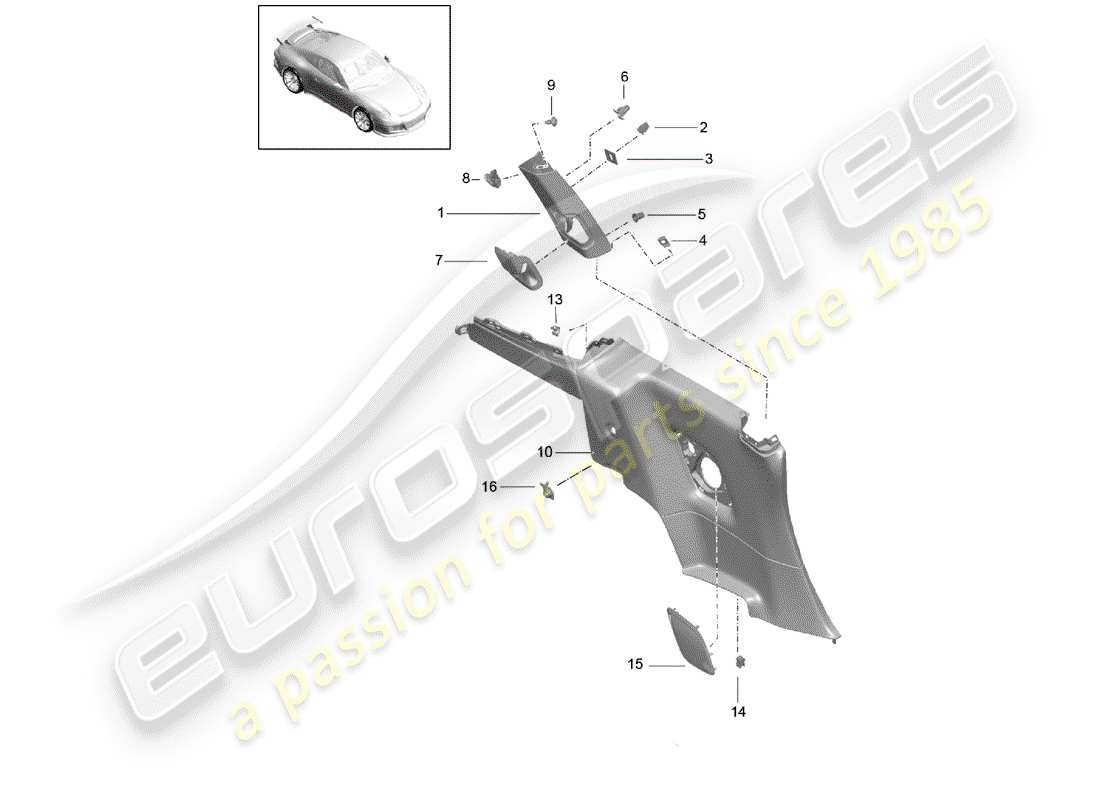 porsche 2017 (991-2 r/gt3/rs) quarter trim panel part diagram