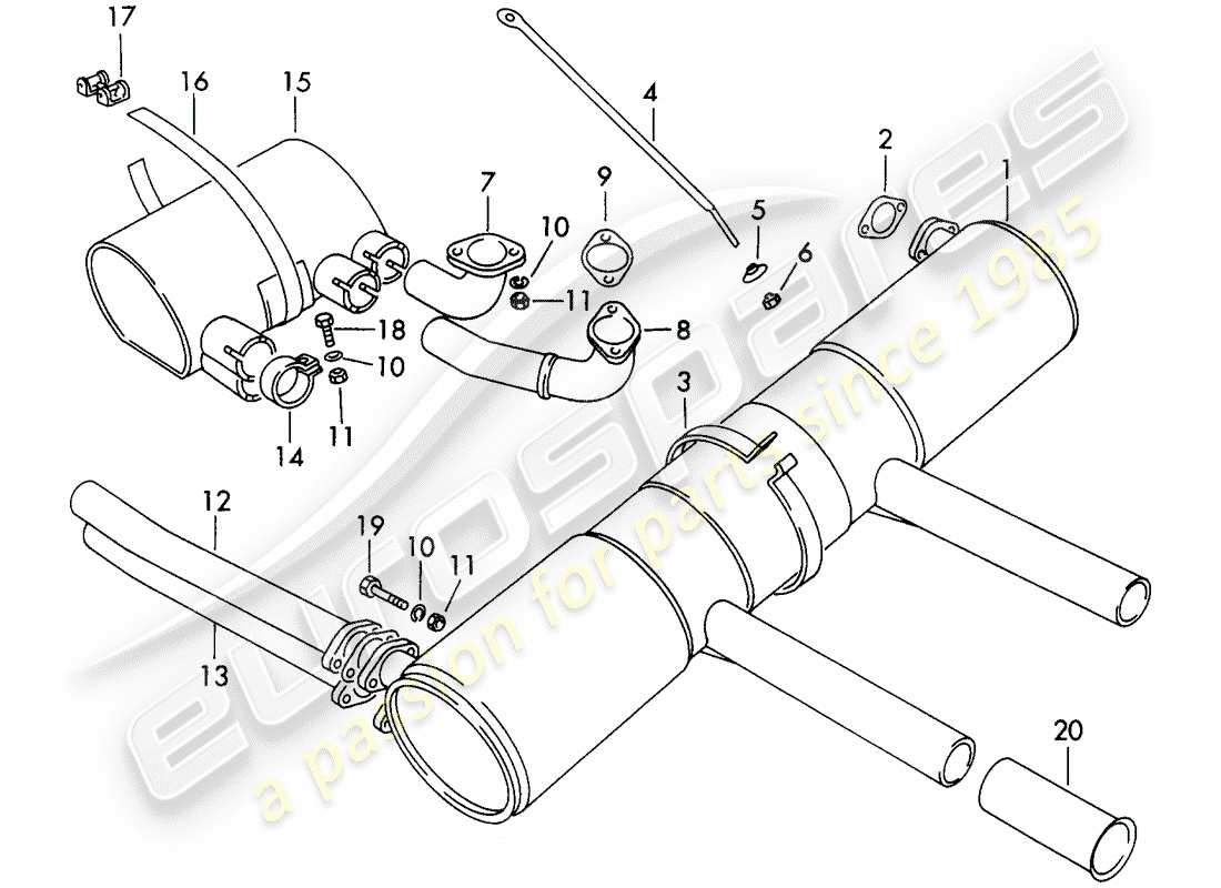 porsche 1963 (356b/356c) exhaust system parts diagram