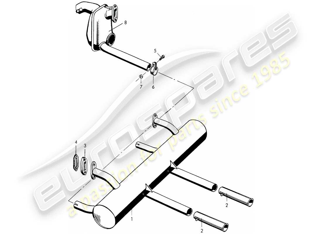 porsche 1954 (356/356a) exhaust system - f >> 101 692 - f >> 150 000 - f >> 83 791 part diagram