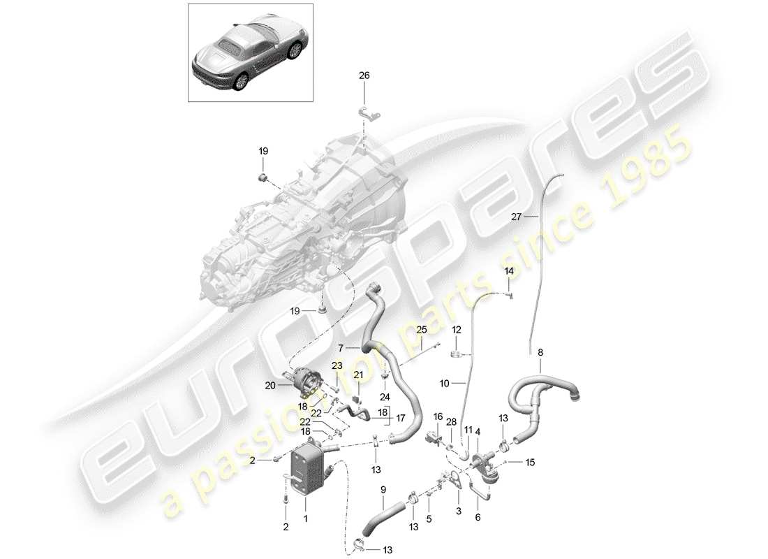 porsche 718 boxster (2019) manual gearbox part diagram