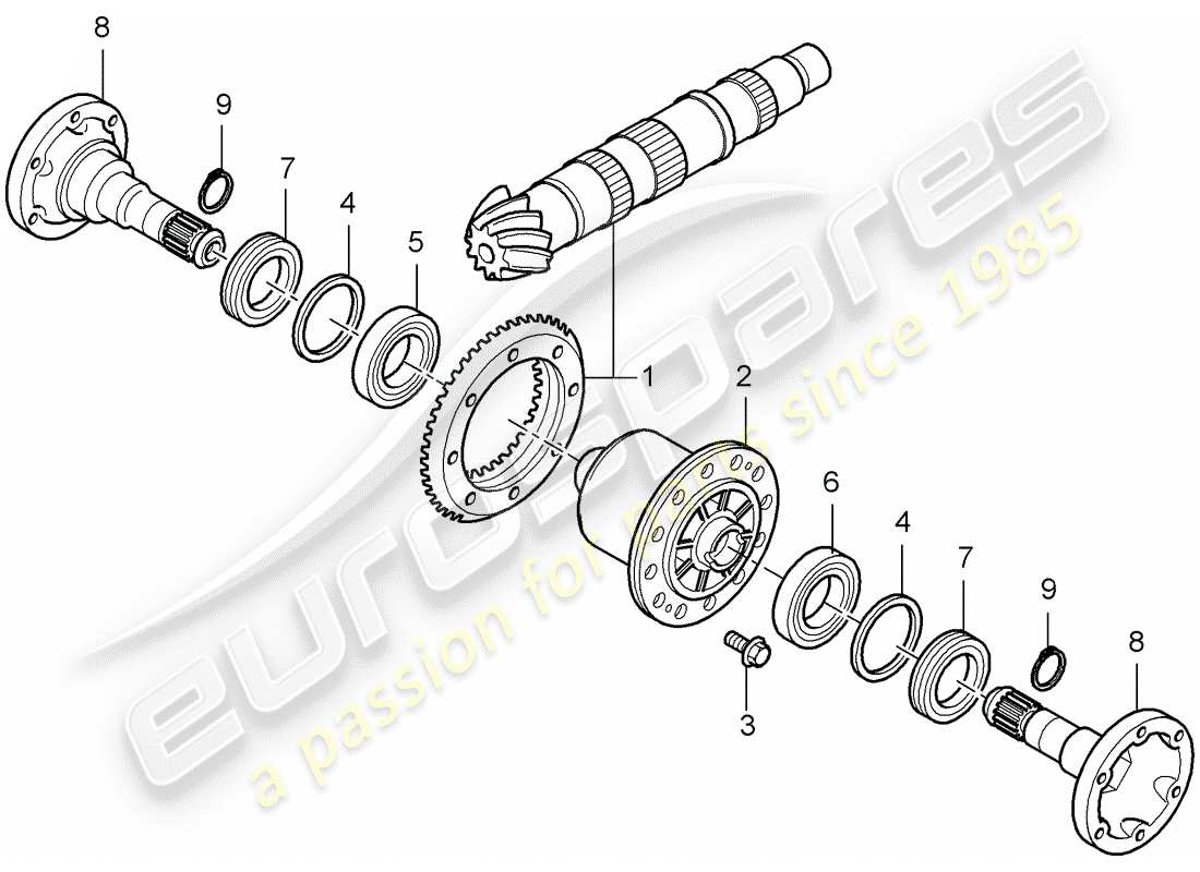 porsche 2005 (996) differential - rear axle parts diagram